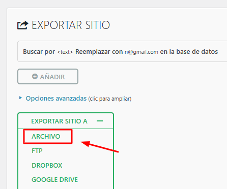 Exportar sitio en All-in-One WP Migration